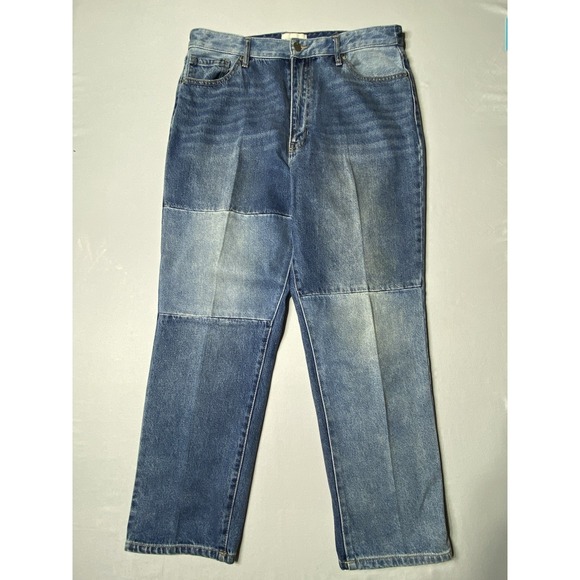 Gilded Intent Denim - Gilded Intent Women 32 90s Straight Jeans High Rise Patchwork Blue Denim